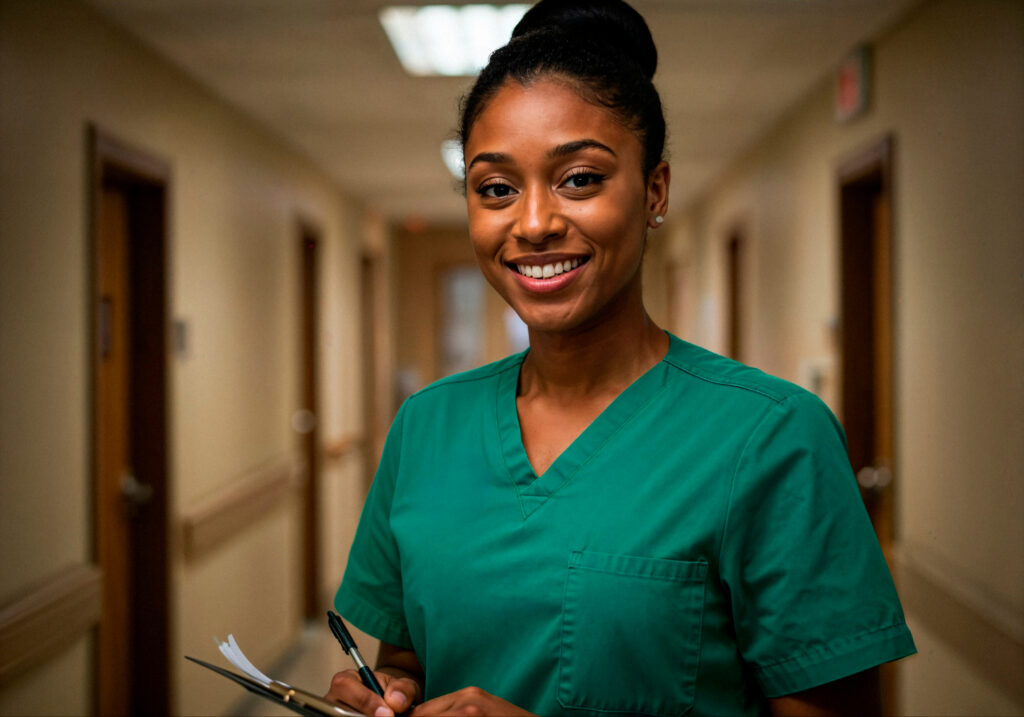 Smiling carer representing Quality Care Zone’s domiciliary care Staffordshire services for local families.